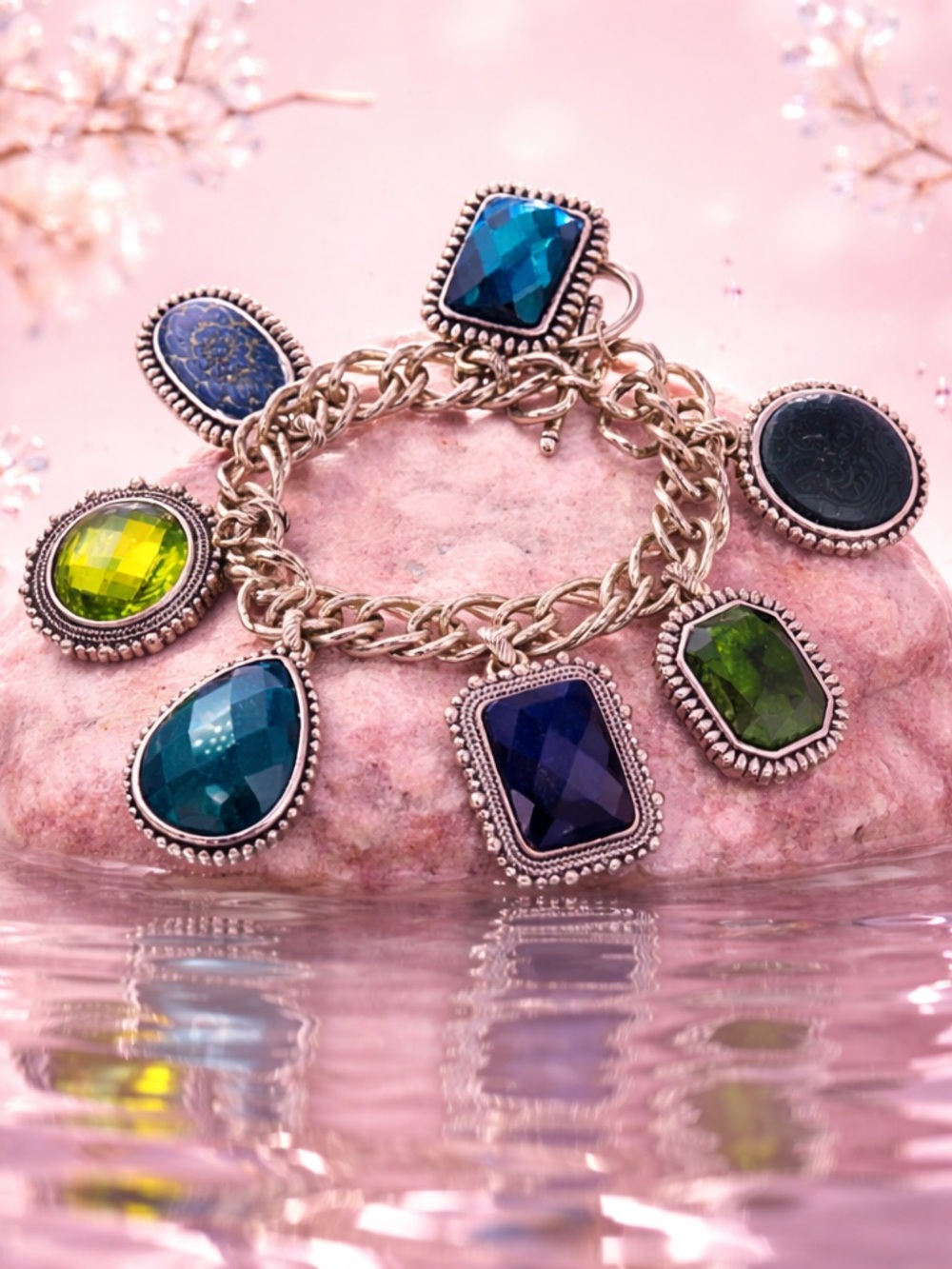 Silver Tone Chunky Colorful Charm Bracelet - Picture 8 of 12
